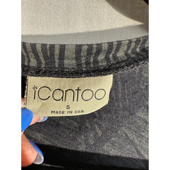 iCantoo Top Womens Small Green Floral Tunic Black Lagenlook Artsy Flowy Boho6 - Picture 2 of 7